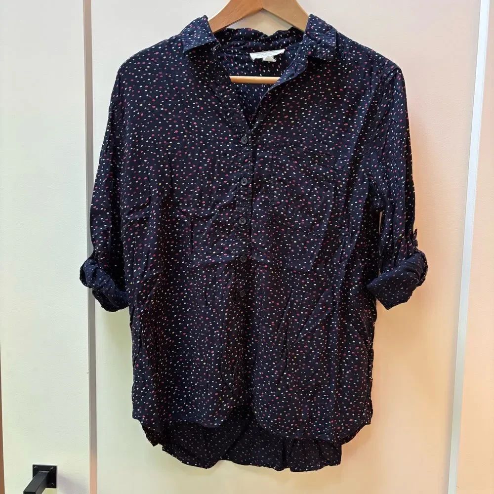 Beach Lunch Lounge Women's navy Polka Dot blouse size S